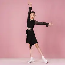 女児用ラテンダンス競技服【黒・分体上衣・演出・練習用】（セットアップ対応）