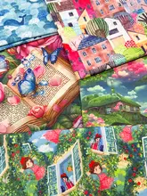 多巴胺キャラクタープリントの加密コットンリネン生地【DIY・手作り用・装飾用】