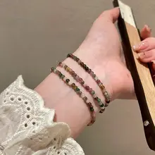 天然小碧玺石の原手链【女性用・重ね付け対応・繊細なビーズアクセサリー】