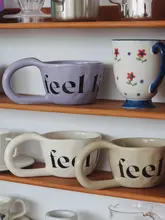 ユニークなデザインの陶器製コーヒーカップ【家用・インスタ風・マグカップ】