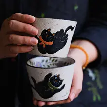 レトロ猫デザインの陶器製コーヒーカップ【ユニークなクリエイティブデザイン】