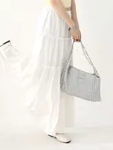 フレンチスタイル 白色ハイウエストマキシスカート【Aライン・大きいサイズ・春夏用】