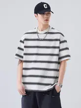 ストライプデザインのクール感Tシャツ【メンズ・短袖・ゆったりシルエット・通気性】