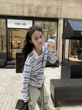 爽やかな配色の翻訳襟長袖Tシャツ【レトロストライプ・ポロスタイル】