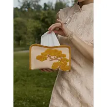 新中式立体刺繍のティッシュボックス【おしゃれ収納・ダイニング・リビング用】