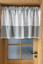 レースフリル付きチェック柄コットンリネン半カーテン【穴あけ不要・遮光・清新デザイン】