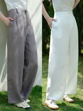 夏用ワイドパンツ【麻混・ウエストゴム・ストレートシルエット】