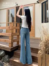 高腰デニムパンツ【春秋用・微フレア・スリムフィット】（セットアップ対応）