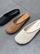 丸頭デザインのラフサンダル【籐と草編み・レトロスタイル・通気性・低ヒール】