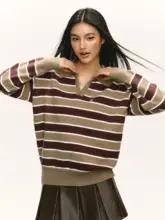 ストライプデザインのプルオーバーセーター【春季用・ゆったりシルエット・レディース】（セットア  ップ対応）