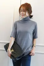 クラシックハイネックニットトップス【五分袖・ゆったり・レディース・無地・大きいサイズ】