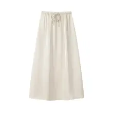 高級感あるヴィンテージ風中長丈Aラインスカート【ハイウエスト・夏用・落ち着いたデザイン】