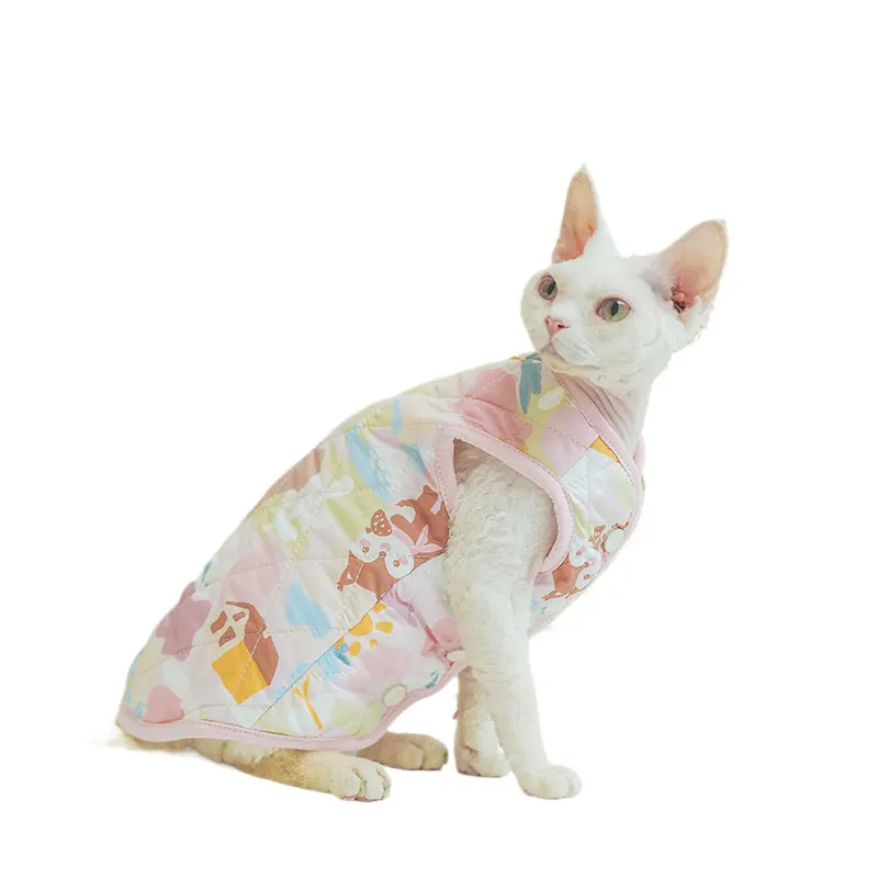 無毛猫用ジャケット：スフィンクス・デボン向けの冬用加綿フリースライニングベスト