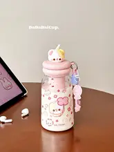 可愛いピンクのくまのストロー付き水筒【学生用・高見えデザイン】