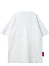 刺繍デザインの半袖Tシャツ【レディース・夏用・ホワイト・カジュアル】