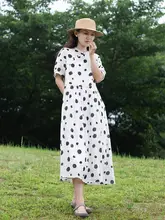 新中式デザインのドット柄立襟ワンピース【麻素材・夏用】（セットアップ対応）