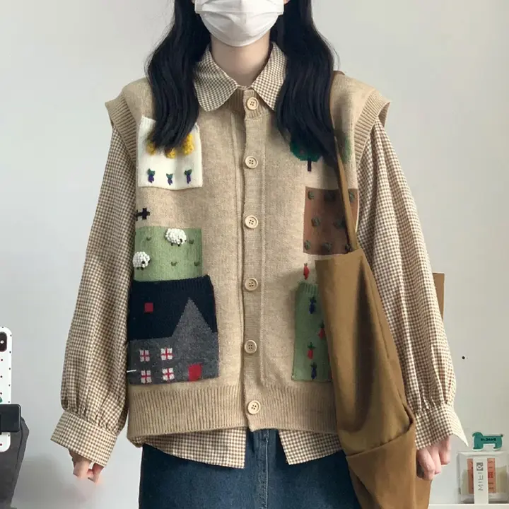 春向きコーディネート！マニッシュ風ノースリーブベストとシャツの二点セット（セットアップ対応）