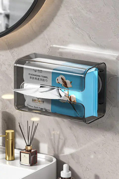 吸盤式トイレ用ペーパータオルホルダー【壁掛け・穴あけ不要・洗面器収納】