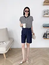 深い青色のハイウエストデニムパンツ【夏用・ストレート・ワイドレッグ】
