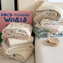 清新なデザインのダブルレイヤーコットンサマーブランケット【全棉・二人用・極上の柔らかさ】（セットアップ対応）