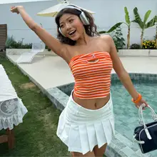 編み紐ウエストのプリーツスカート【夏用・ハイウエスト・ショート丈】