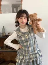 sinsingirl ヴィンテージ風ドールカラーチェック連衣裙【ラウンドネック・フリルレイヤー・背中開き】