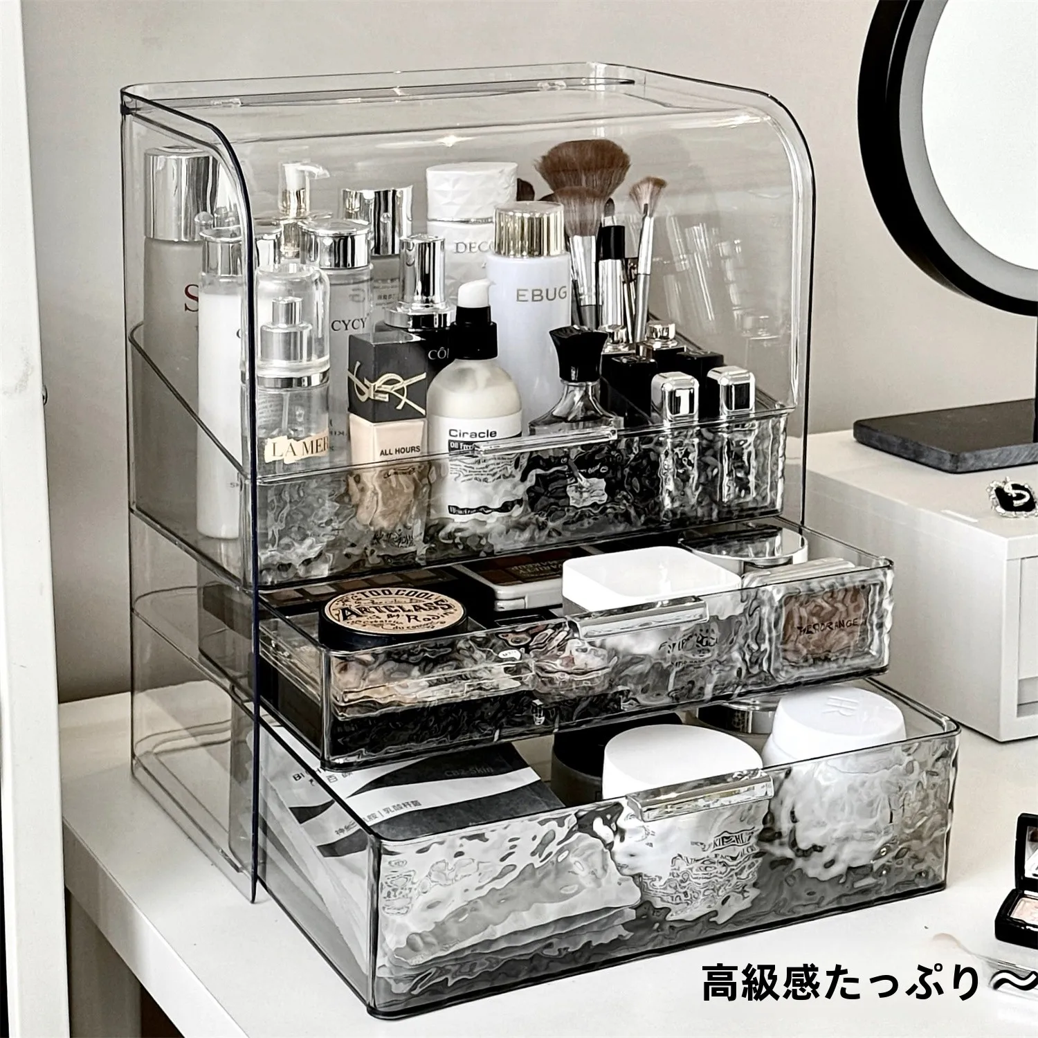 風呂蓋収納の実用性を検証：透明アクリル化粧品収納ボックスの空間確保と防塵効果