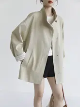 立襟デザインの春用トレンチコート【女性用・ルーズフィット・ショート丈】