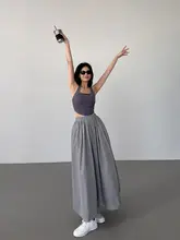春秋向けアメリカンスタイルのエフォートレスAラインロングスカート【フィット・フレア・皺感・涼しげ】