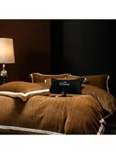 全消光彫刻デザインの牛乳フリース厚手布団カバー【欧風・冬季用・保温】（セットアップ対応）