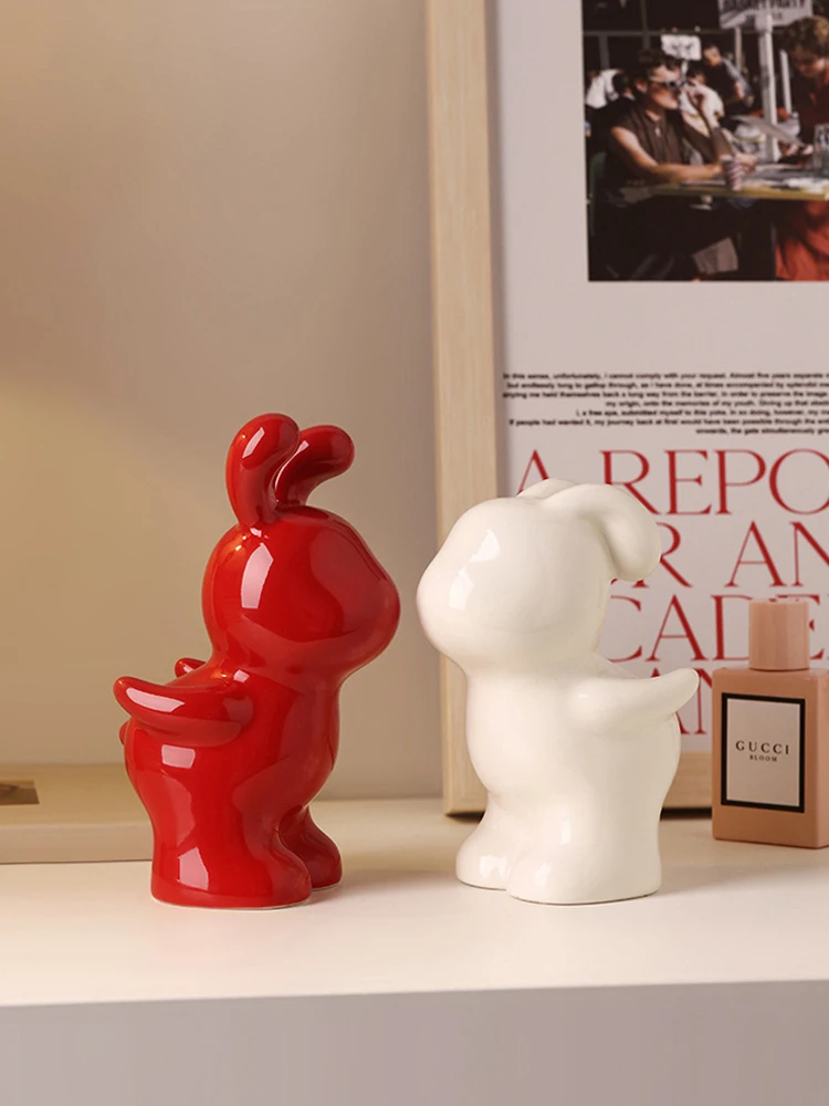 うさぎ マスコット 装飾品 カップル キャラクター 陶器 桌上擺件