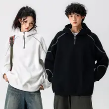 アメリカンスタイルのハーフジップパーカー【男女兼用・ゆったりシルエット・春秋用】（セットアップ対応）