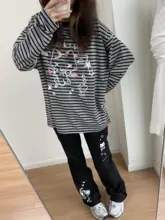 骷髅デザインのブラックフレアデニムパンツ【ユニークスタイル・スリム効果・アンダーグラウンドファッション】