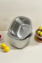 304ステンレス製 二重ストレーナー ミニフルーツ洗浸水器【家庭用・野菜・米洗浸用】