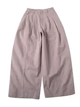 上質なコットン製 高腰ワイドレッグカジュアルパンツ【秋用・立体デザイン・幅広裾】（セットアップ対応）