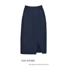 スタイルアップ効果抜群！グレーのスリット入りフリースタイトスカート【冬用・厚手・シンプルデザイン】