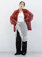 透け感のある単ボタンポケット付きルーズシャツジャケット【秋用・女性用】