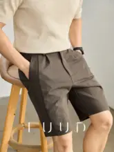 ハーフパンツ メンズ ダブルタック ハーフゴムウエスト ストレート 防シワ加工 冷感 カジュアル 通勤 オフィスカジュアル「LUUD」