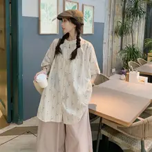 フラワープリントのゆったり短袖シャツとワイドパンツ【韓国風・カジュアルスタイル】（セットアップ対応 ）