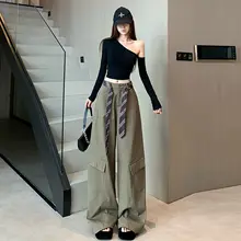 女性用工事服風ワイドパンツ【ストレート・フィット・カジュアル】