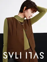 ハイウエストワイドパンツとジャケットベスト【カジュアルシルエット・ラウンドネック】（セットアップ対応）