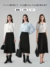 レディース ブルーシフォン長袖シャツ【通勤・小柄向け・職業面接用】