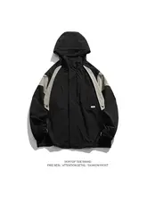 男女兼用 アウトドア機能付きフード付きジャケット【セーター風デザイン・春秋用・カラーブロック】（セットアップ対応）