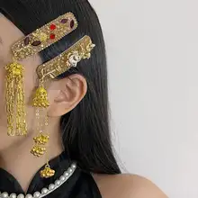 豪華な金色のフリンジ付きヘアアクセサリー【ドレス用・新婦ヘッドドレス】