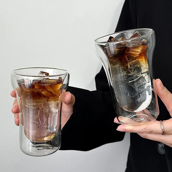 手電筒デザインのシンプルな二重層耐熱グラスカップ【創意的な飲み物用】