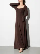 BELIN シックなスクエアネックニットワンピース【長袖・シンプル・体型カバー】