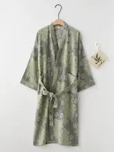 バスローブ レディース ルームウェア ジャカード織り 蝶柄 綿100% ガーゼ 薄手 ゆったり サウナ 上品 春秋 夏