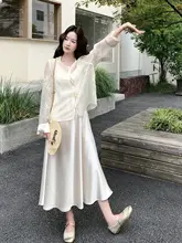 国風デザイン サテンキャミソールドレス【日焼け防止・刺繍カーディガン付き】（セットアップ対応）