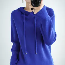 楽な着心地のフード付きニットセーター【ウール混・ゆったりシルエット・通勤用】