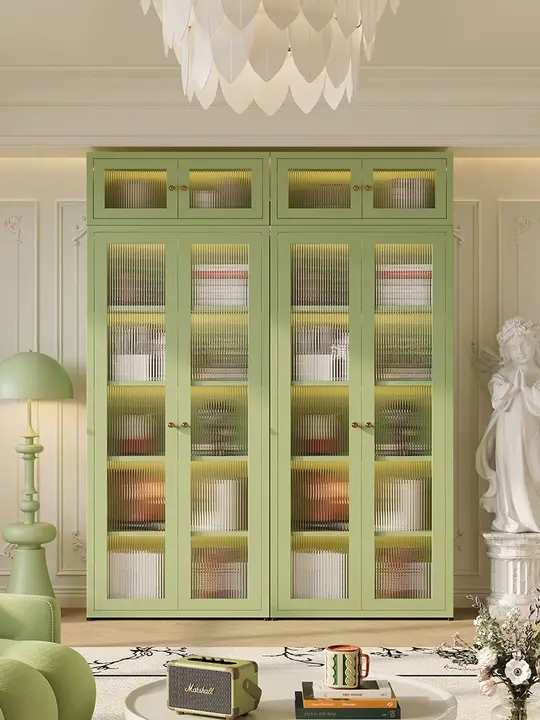 本棚 子供向 ガラス フレンチクリームスタイル 格子デザイン